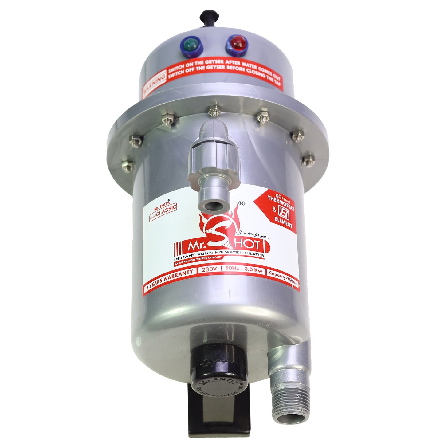 Mr.SHOT® Classic | Premium 3000W instant water heater with durable ABS body | Metallic Grey