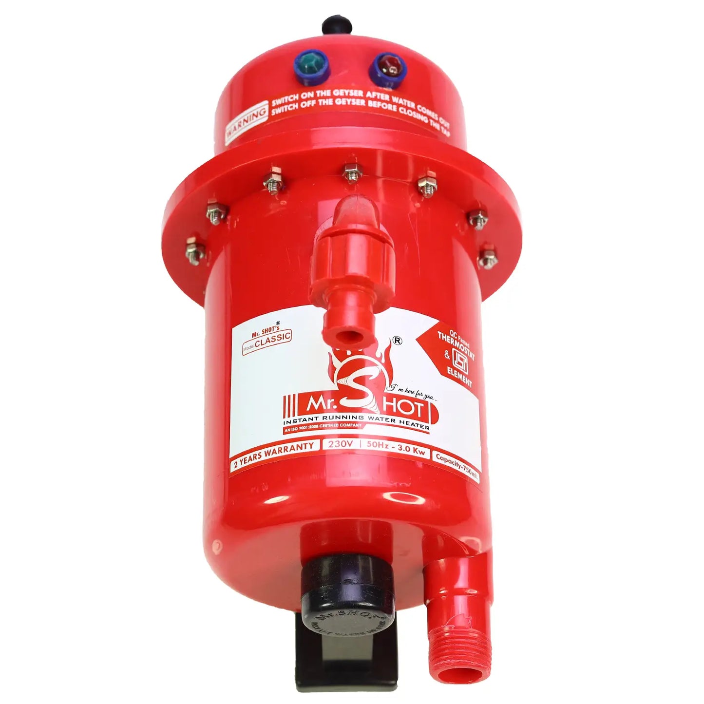 Mr.SHOT® Classic | Premium 3000W instant water heater with durable ABS body | Red Color