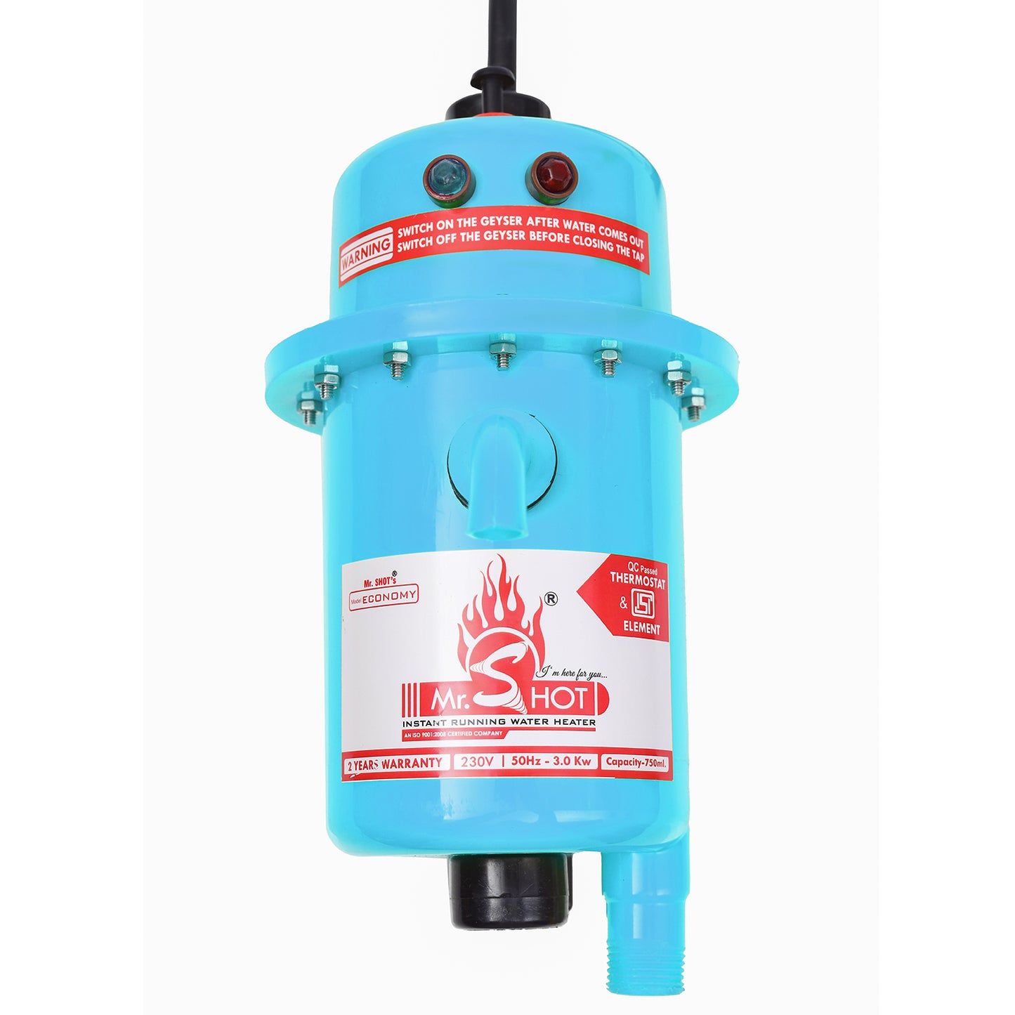Mr.SHOT® Economy | 2800W instant water heater with 180° rotatable back stand for flexible installation | Blue