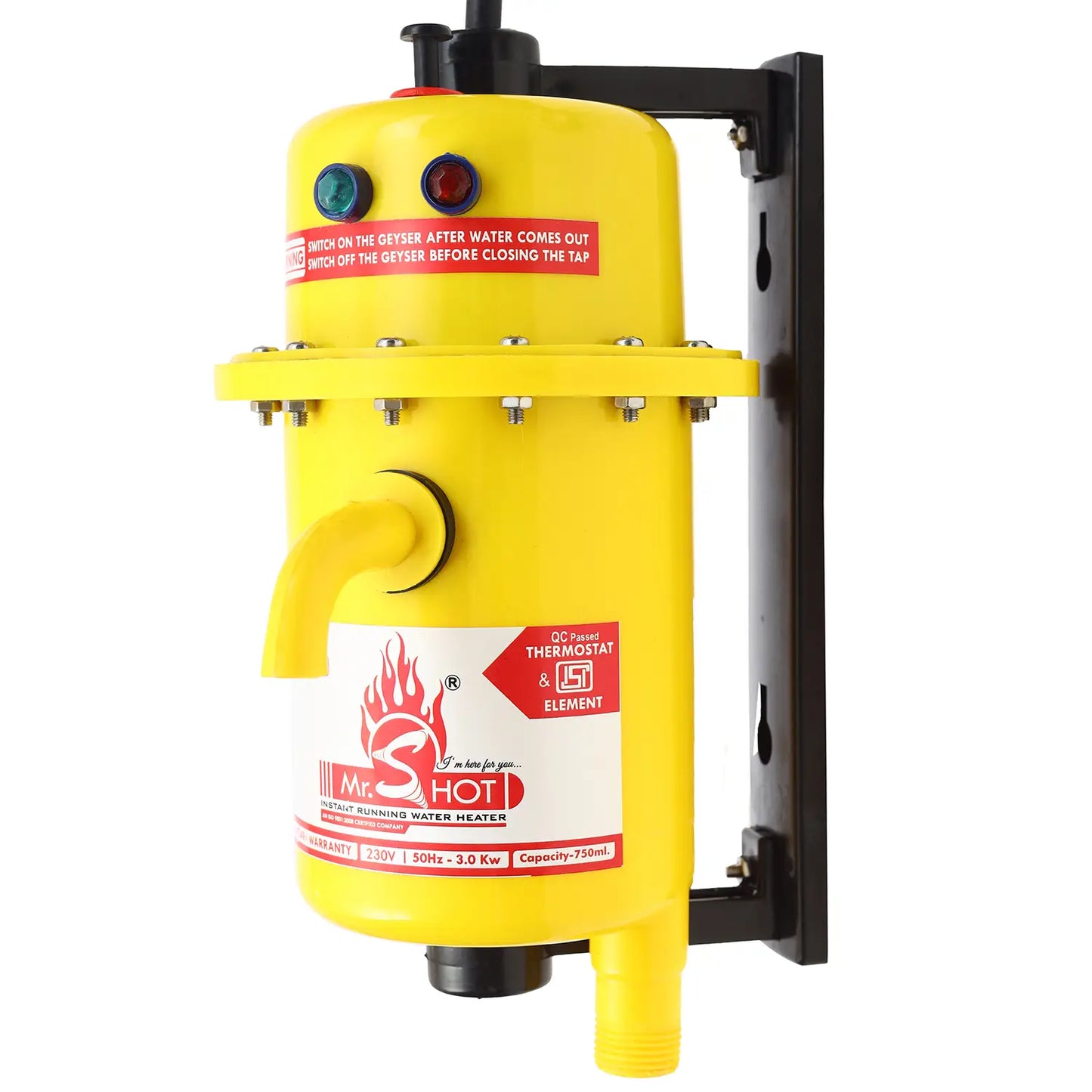 Mr.SHOT® Economy | 2800W instant water heater with 180° rotatable back stand for flexible installation | Yellow