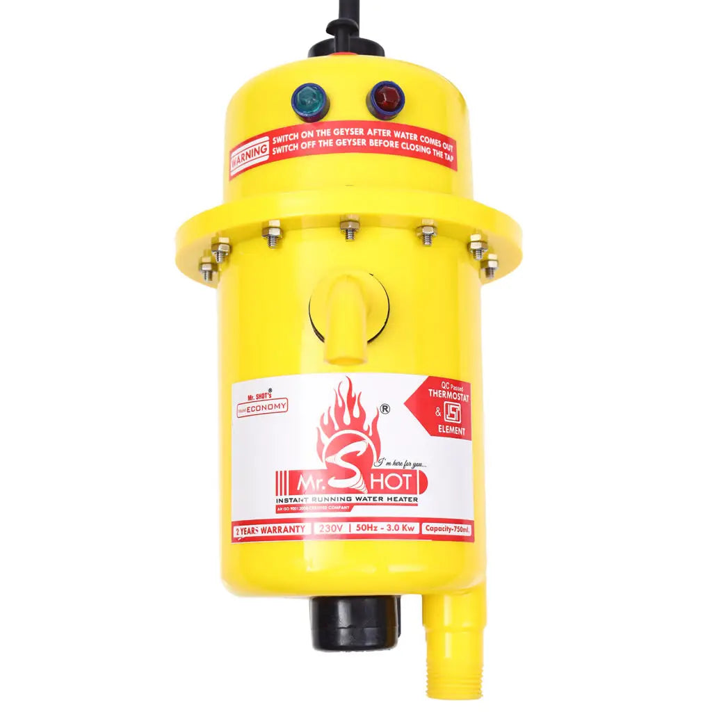 Mr.SHOT® Economy | 2800W instant water heater with 180° rotatable back stand for flexible installation | Yellow
