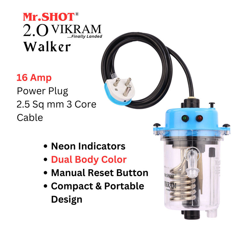 Mr.SHOT® Vikram Walker | Transparent instant water heater with engineering-grade polycarbonate body | BLUE