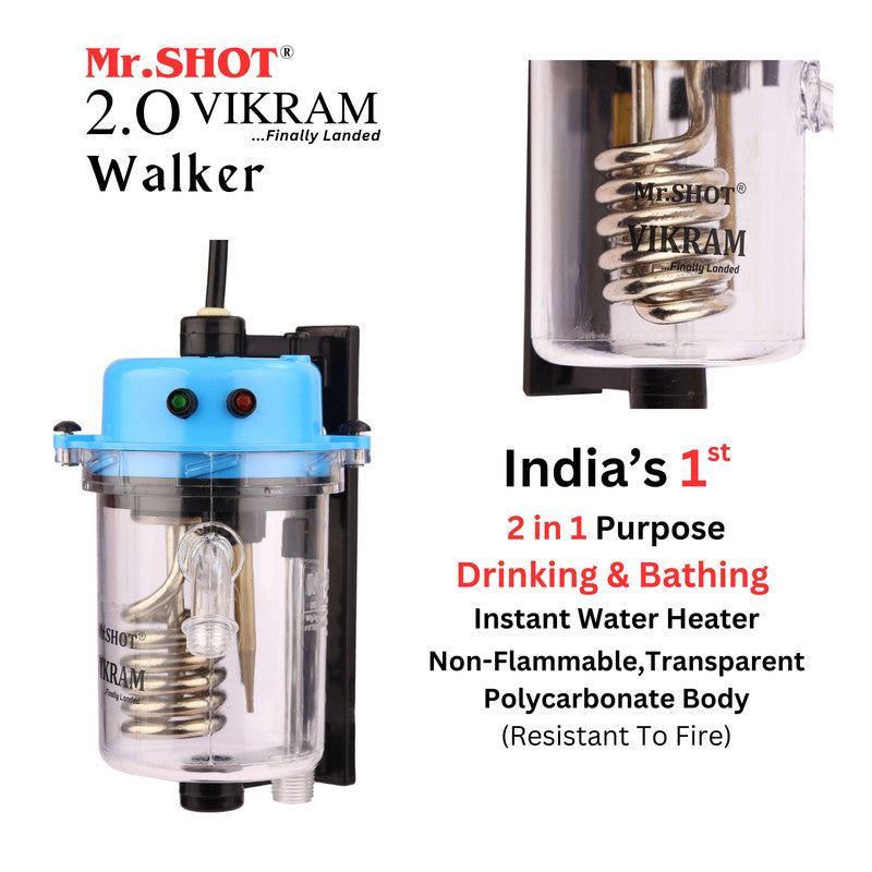 Mr.SHOT® Vikram Walker | Transparent instant water heater with engineering-grade polycarbonate body | BLUE