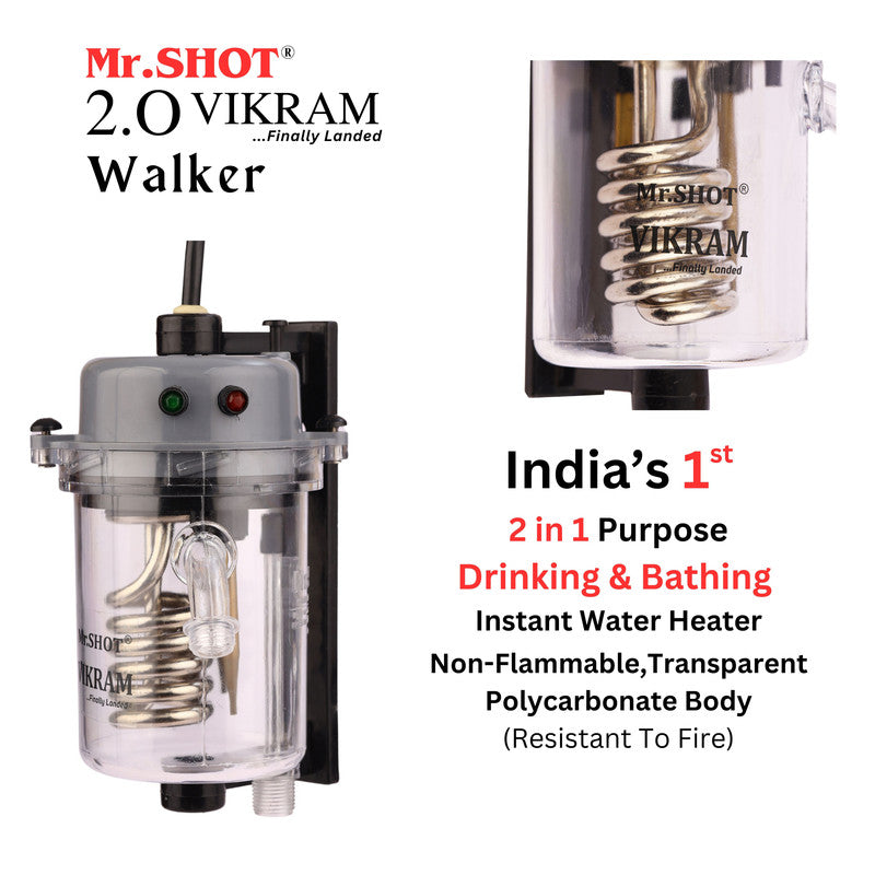 Mr.SHOT® Vikram Walker | Transparent instant water heater with engineering-grade polycarbonate body | DARK GREY