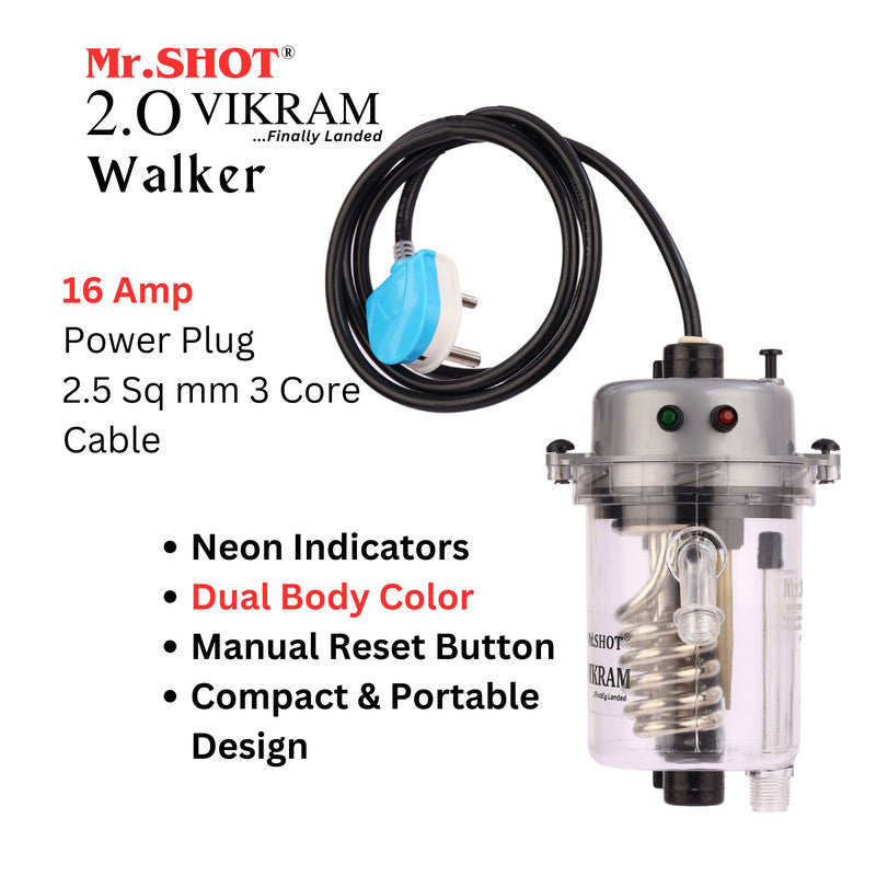 Mr.SHOT® Vikram Walker | Transparent instant water heater with engineering-grade polycarbonate body | METALLIC GREY