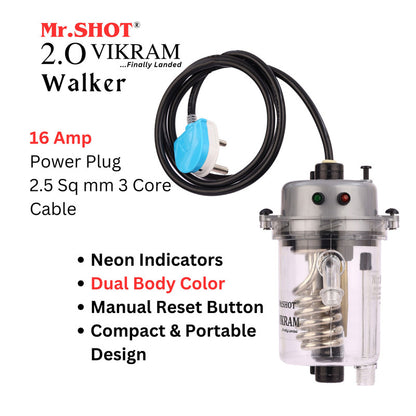 Mr.SHOT® Vikram Walker | Transparent instant water heater with engineering-grade polycarbonate body | METALLIC GREY