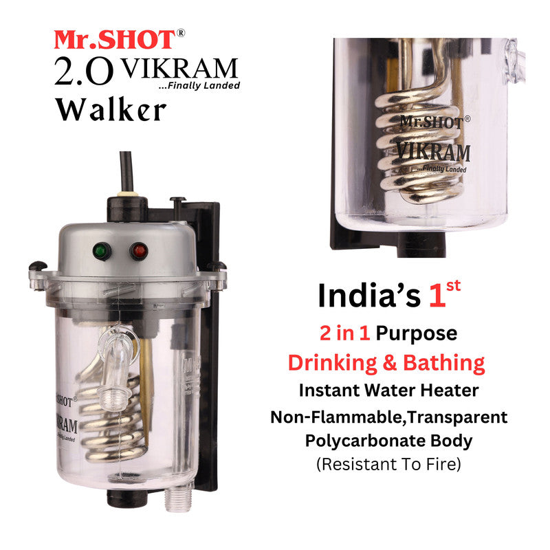 Mr.SHOT® Vikram Walker | Transparent instant water heater with engineering-grade polycarbonate body | METALLIC GREY