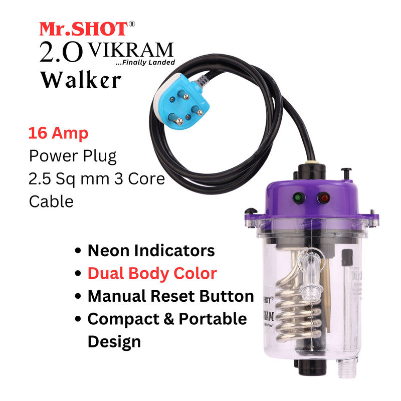 Mr.SHOT® Vikram Walker | Transparent instant water heater with engineering-grade polycarbonate body | VOILET