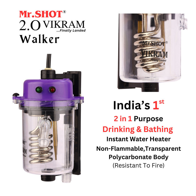 Mr.SHOT® Vikram Walker | Transparent instant water heater with engineering-grade polycarbonate body | VOILET