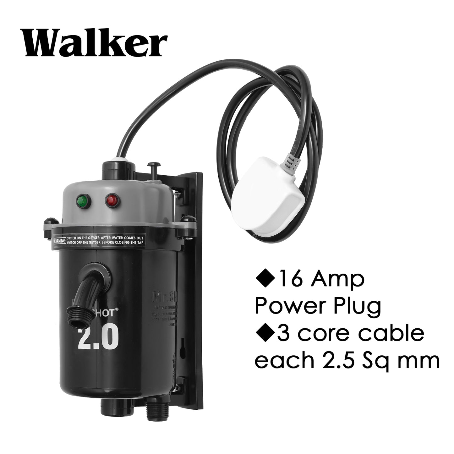 Mr.SHOT® 2.0 Walker | India's 1st Dual Thermostat Screwless Instant Water Heater | Dark Grey