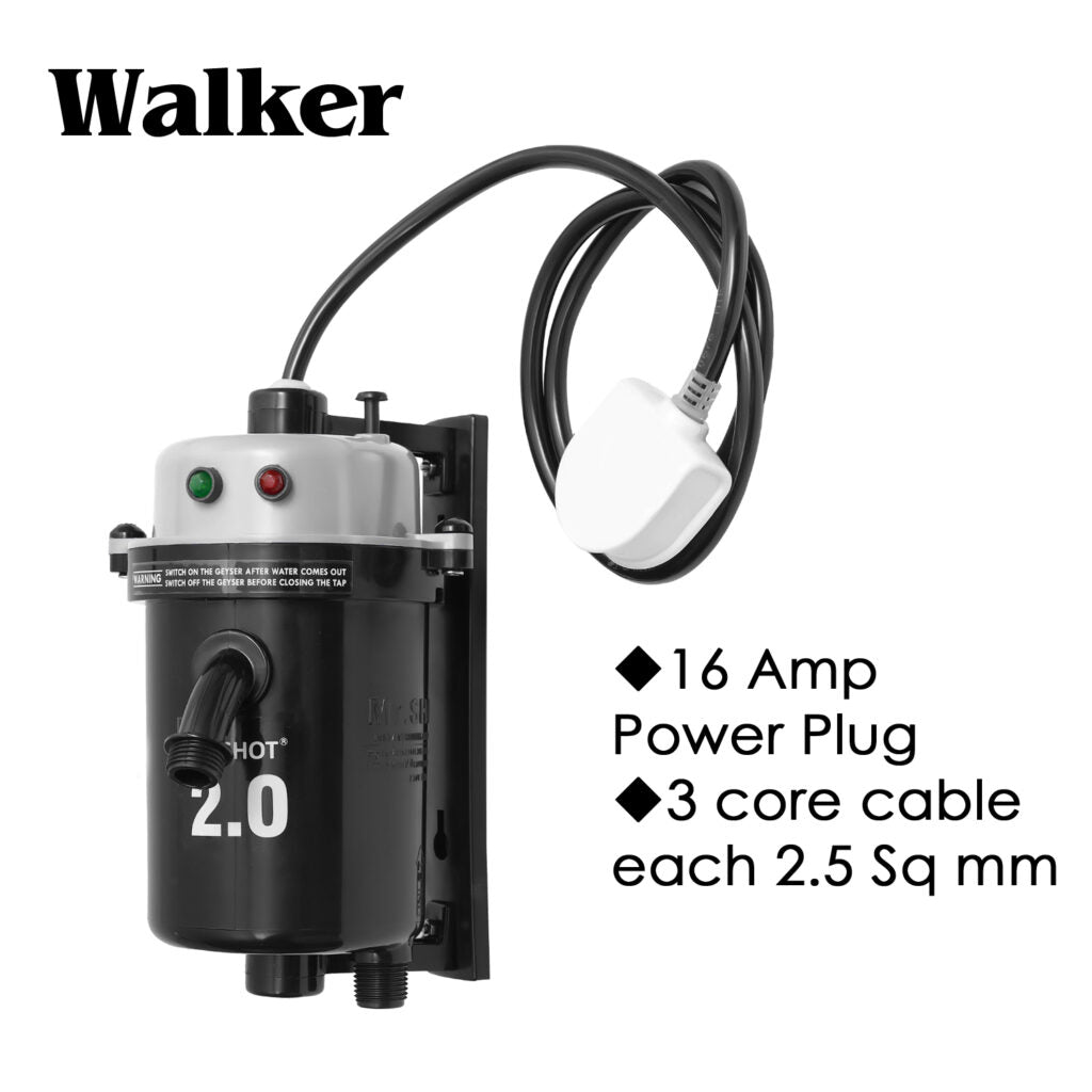 Mr.SHOT® 2.0 Walker | India's 1st Dual Thermostat Screwless Instant Water Heater | Metallic Grey