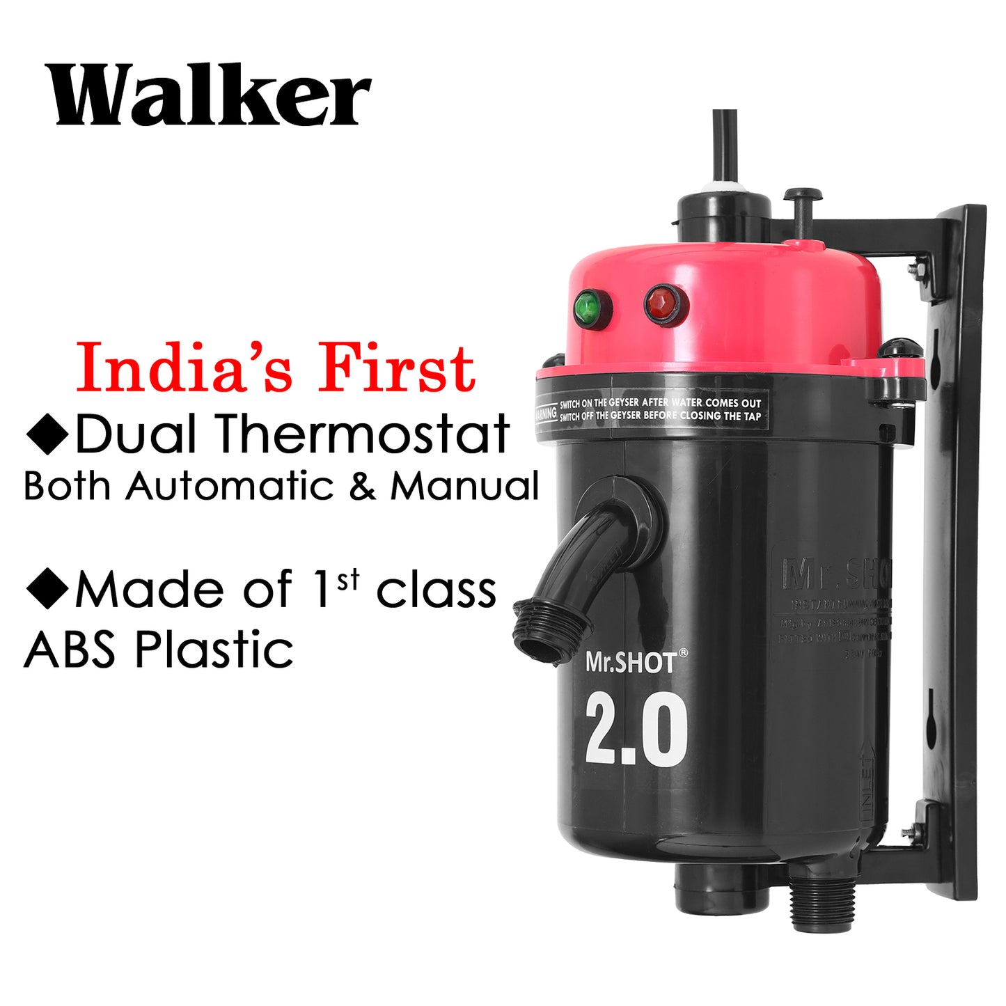 Mr.SHOT® 2.0 Walker | India's 1st Dual Thermostat Screwless Instant Water Heater | Dark Pink