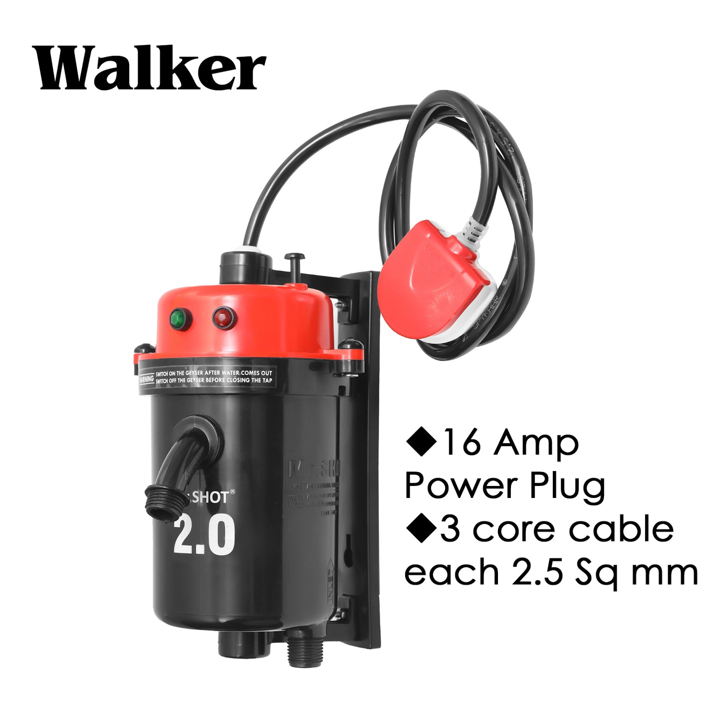 Mr.SHOT® 2.0 Walker | India's 1st Dual Thermostat Screwless Instant Water Heater | Red