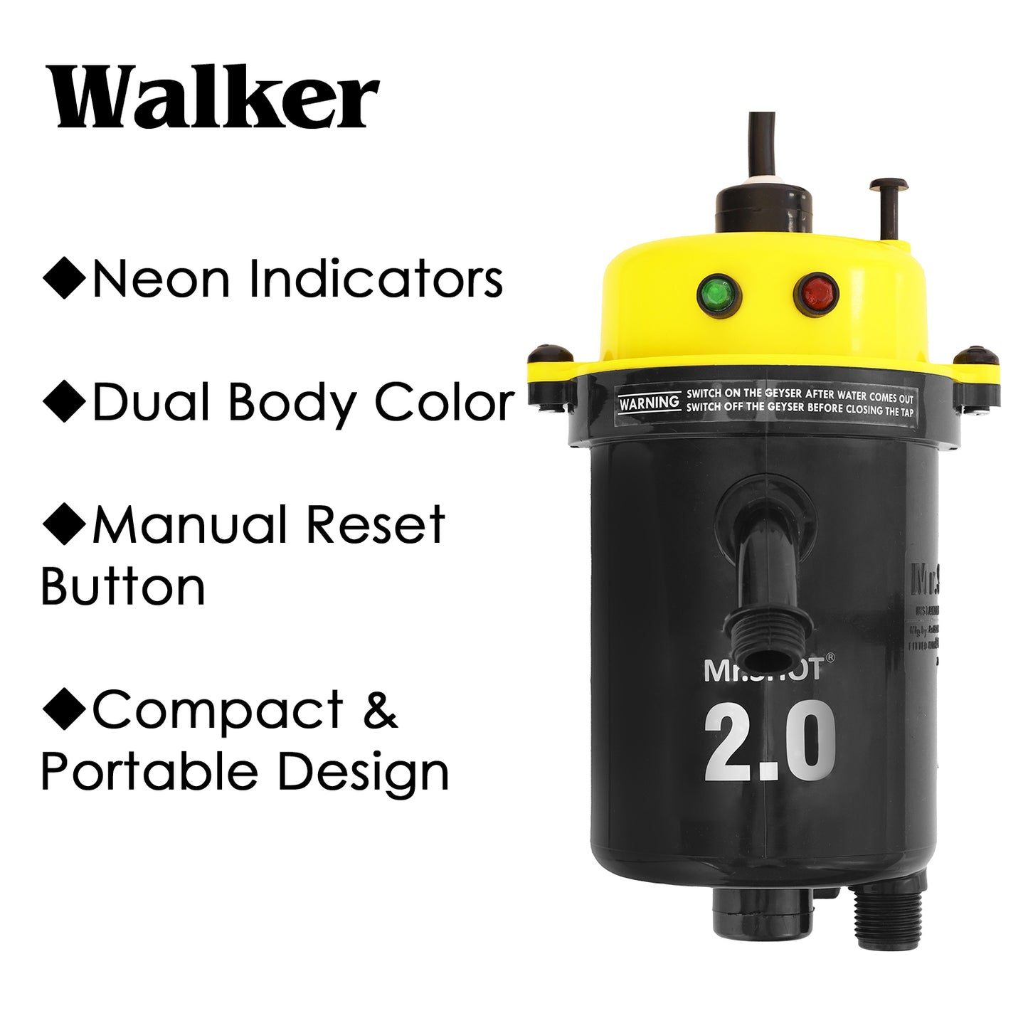 Mr.SHOT® 2.0 Walker | India's 1st Dual Thermostat Screwless Instant Water Heater | Yellow