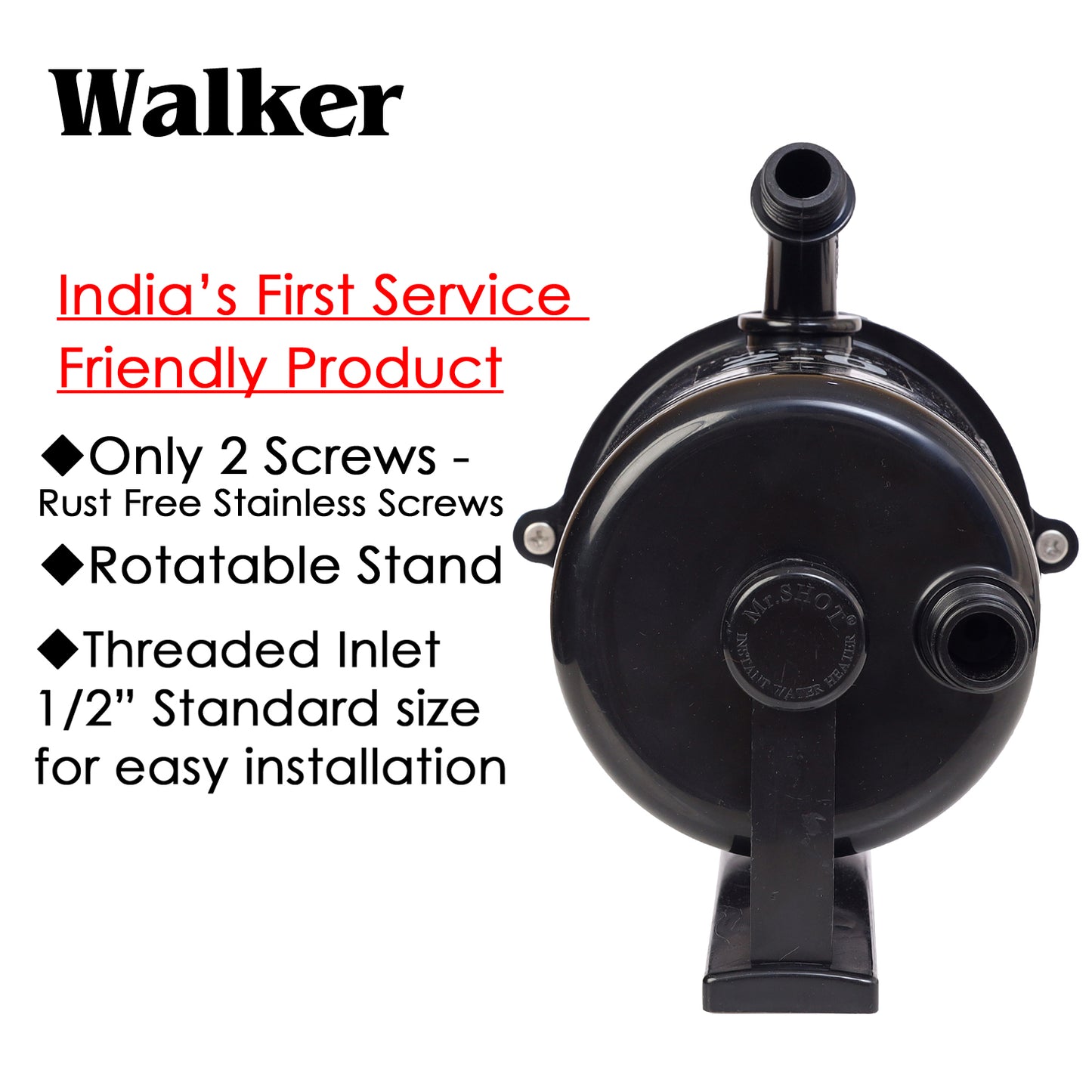 Mr.SHOT® 2.0 Walker | India's 1st Dual Thermostat Screwless Instant Water Heater | Dark Grey