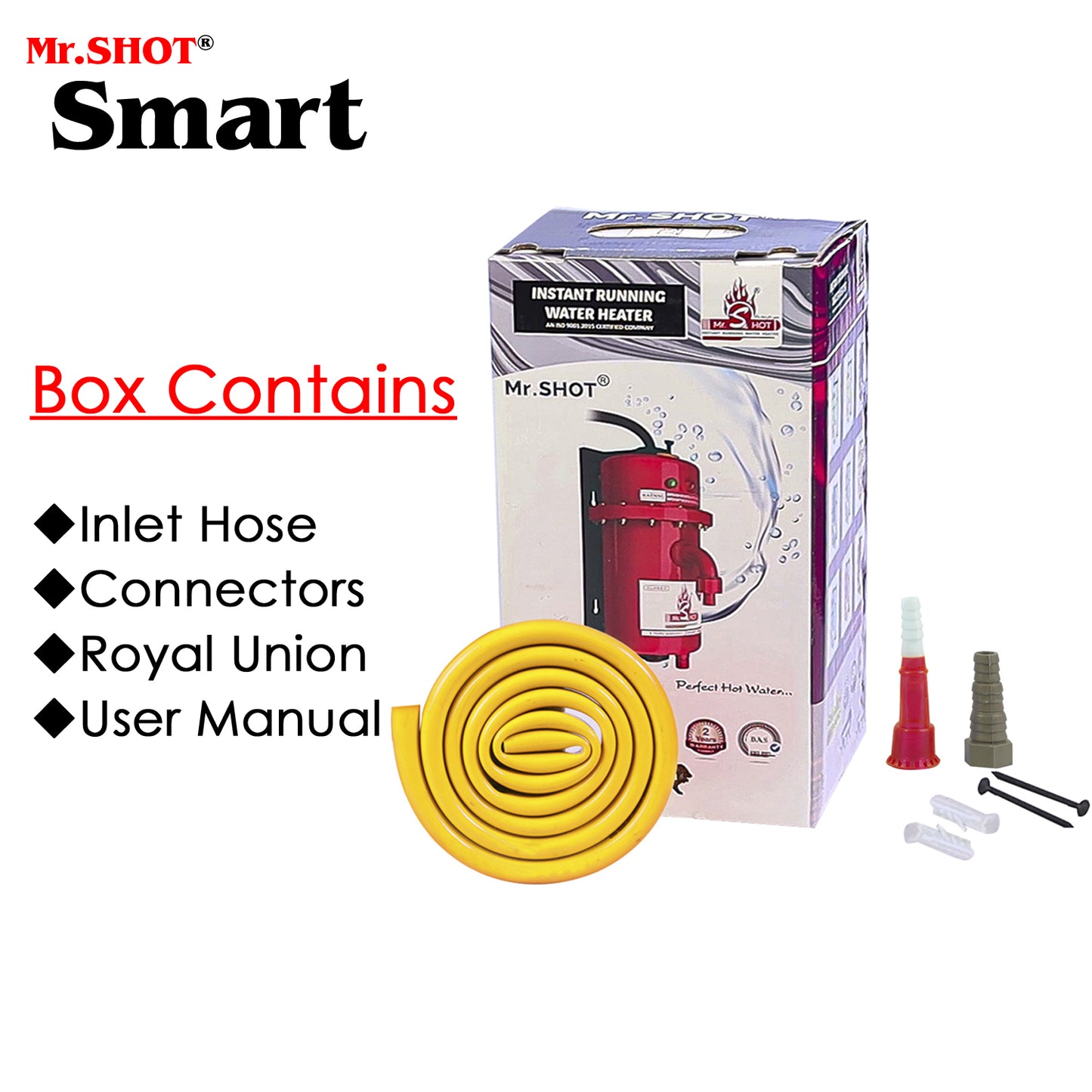 Mr.SHOT® Smart | Compact 2800W instant water heater with stainless steel heating coil for everyday use | Red
